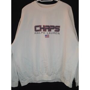 Chaps Ralph Lauren Mens XXL XXG‎ White Cotton Blend Sweatshirt USA Flag Graphic